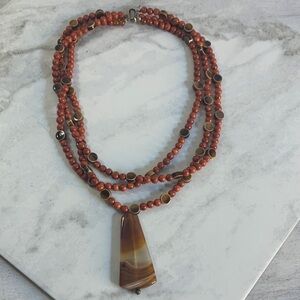 Artisan Brown Beaded Necklace with Pendant